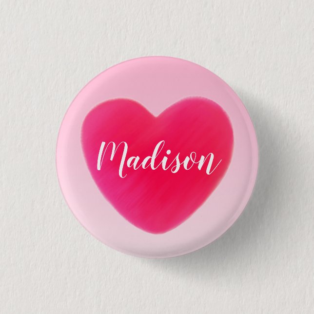 Sweet Bright Pink Heart Personalized Button (Front)