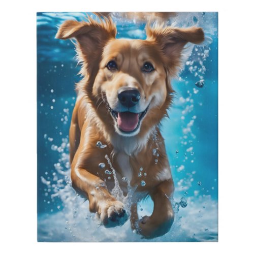 Sweet Brown and White Dog Splashing in the Water Faux Canvas Print