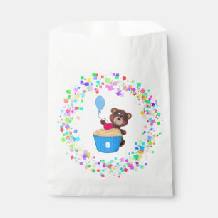 Sweet Brown Bear Blue Cupcake Birthday Favor Bag