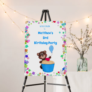 Sweet Brown Bear & Cupcake Confetti Kids Birthday Foam Board
