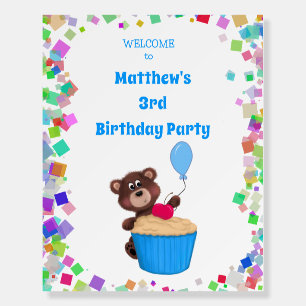 Sweet Brown Bear & Cupcake Confetti Kids Birthday Foam Board