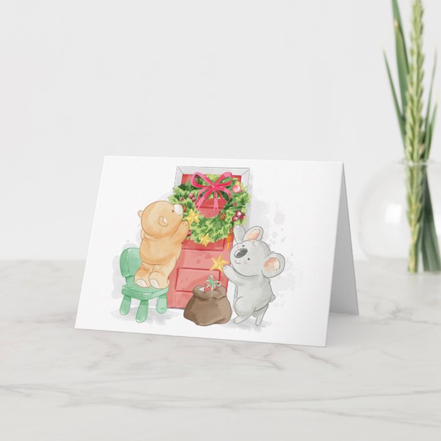Sweet Brown Bear Koala Bear Christmas Holiday Card (Front)