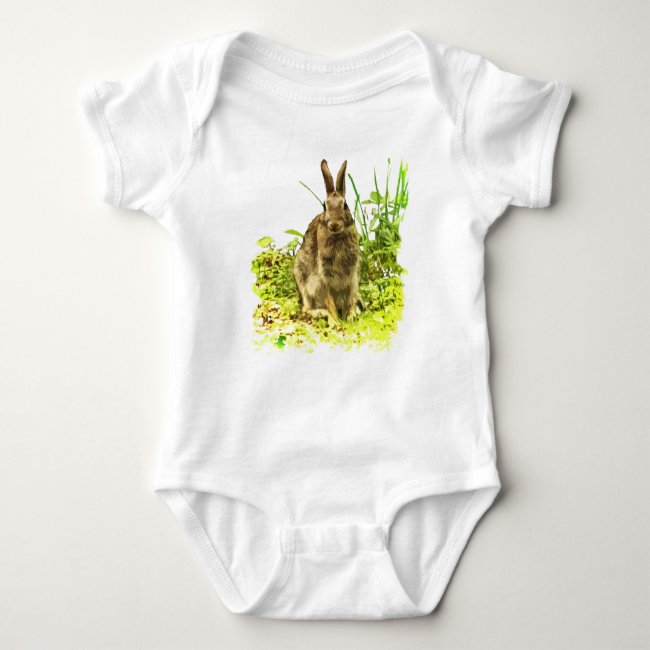 Sweet Brown Bunny Rabbit in Grass Baby Bodysuit
