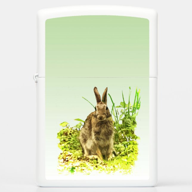 Sweet Brown Bunny Rabbit on Green Background Zippo Lighter (Front)