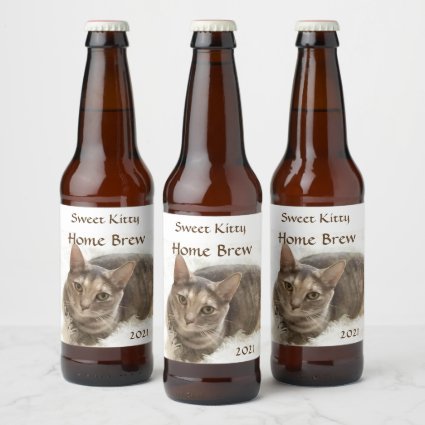 Sweet Brown Gray Tabby Cat Beer Label