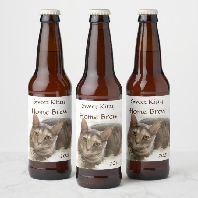 Sweet Brown Gray Tabby Cat Beer Label