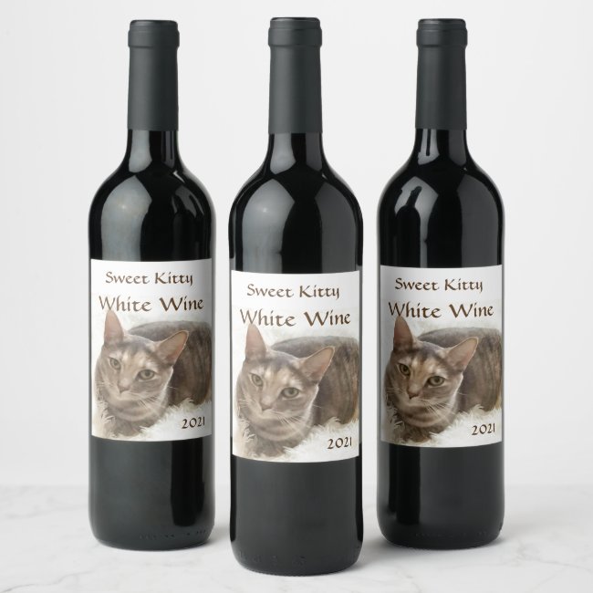 Sweet Brown Gray Tabby Cat Wine Label