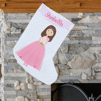 Sweet Brown Hair Princess Personalized Stocking by NightOwlsMenagerie at Zazzle