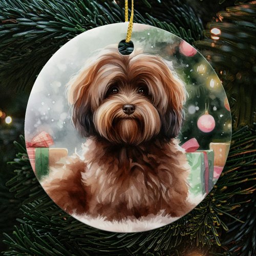 Sweet Brown Havanese Dog Christmas Ceramic Ornament