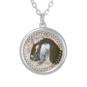 Sweet Brown Nubian Goat Painted Portrait Silver Plated Necklace