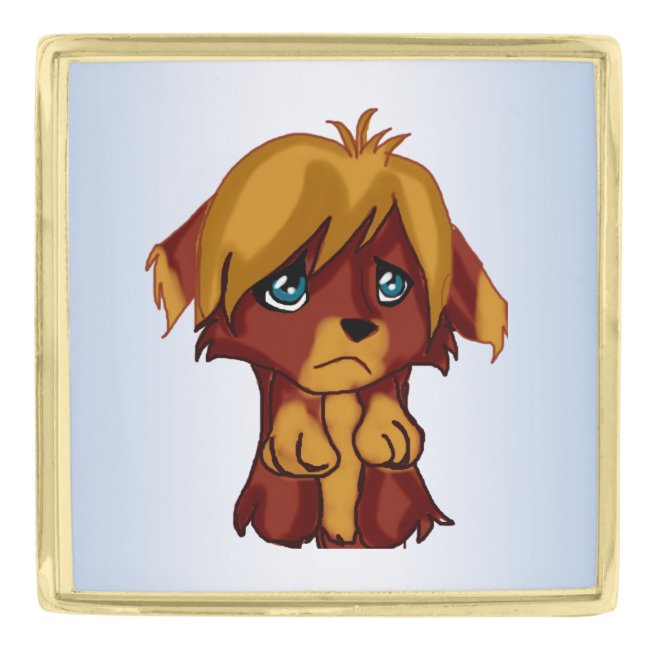 Sweet Brown Puppy Dog with Blue Eyes Lapel Pin
