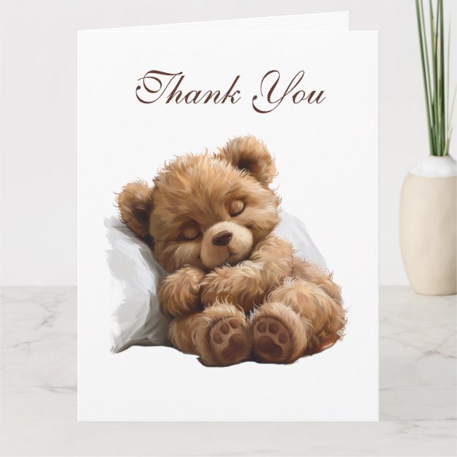 Sweet Brown Teddy Bear Sleeping Baby Thank You Card (Front)