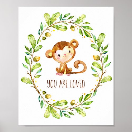 Sweet Brown Watercolor Monkey You Are Loved Poster
