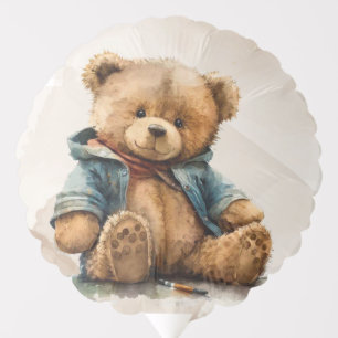 Sweet brown watercolor teddy bear Baby Shower Balloon