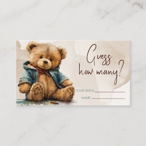 Sweet brown watercolor teddy bear Baby Shower Enclosure Card