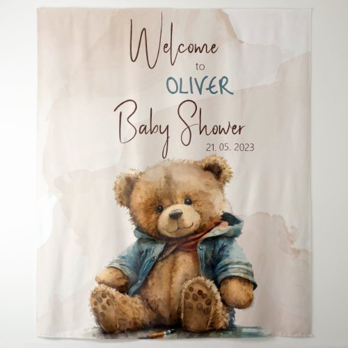 Sweet brown watercolor teddy bear Baby Shower Tapestry