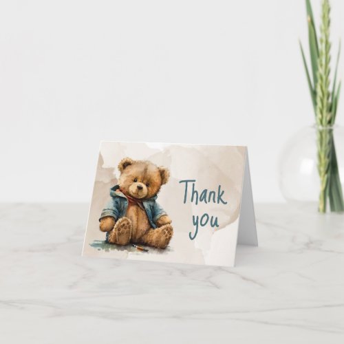 Sweet brown watercolor teddy bear Baby Shower Thank You Card