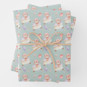 Sweet Bubble Bath Bear Pattern Wrapping Paper Sheets