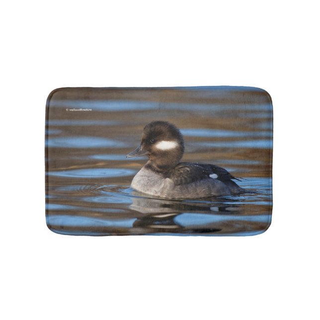 Sweet Bufflehead Duck on Sunlit Waters Bathroom Mat (Front)