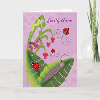 Sweet Bugs Kids at Camp Personalized Name for Girl Card
