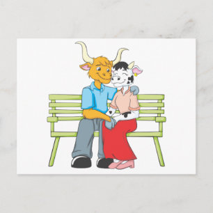 Sweet Bull and Cow Lovers Postcard