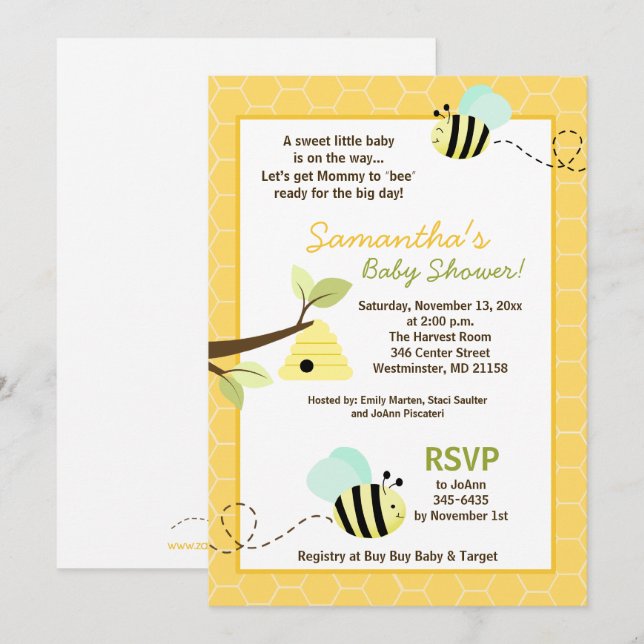 Sweet Bumble Bee Mommy to Bee Baby Shower Invite (Front/Back)