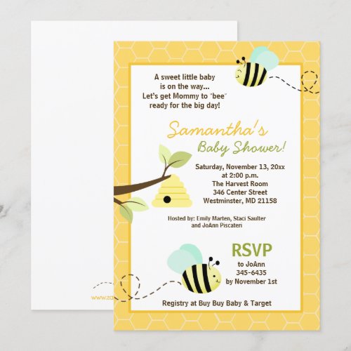 Sweet Bumble Bee Mommy to Bee Baby Shower Invite
