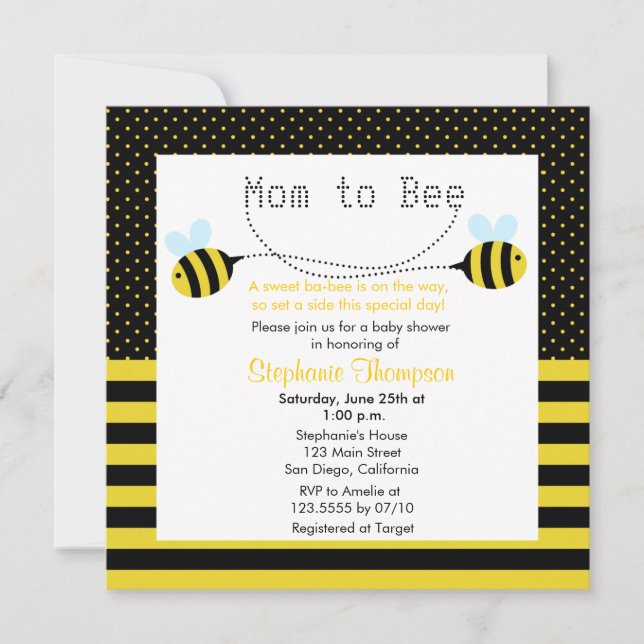 Sweet Bumble Bee Mommy to Bee Baby Shower Invite (Front)