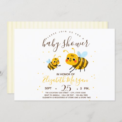 Sweet Bumble BeeStripes Baby Shower Invitation