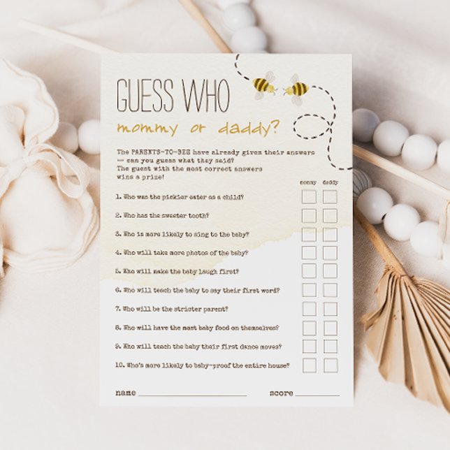 Sweet Bumblebee Guess Who Mommy Or Daddy Game Card (Creator Uploaded)