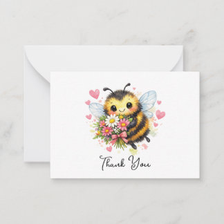 Sweet Bumblebee with a Floral Bouquet Thank You Note Card