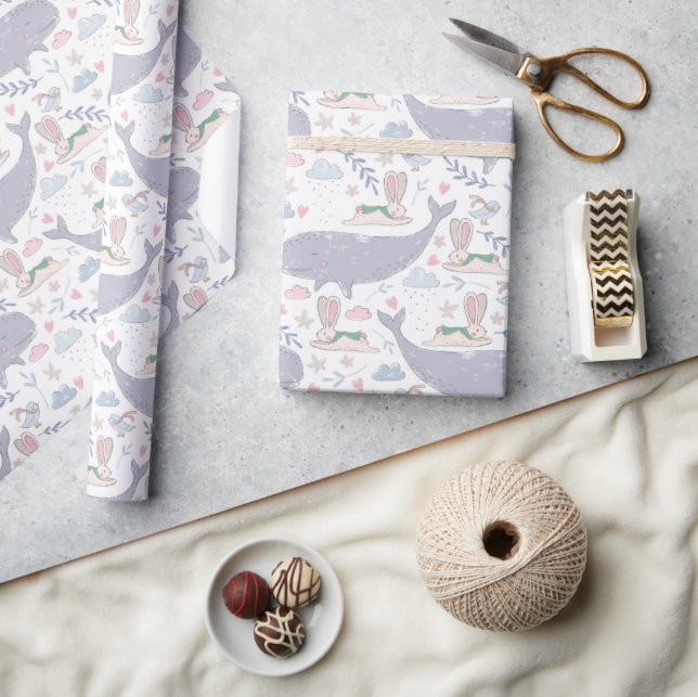 Sweet Bunnies and Whales with Botanicals Wrapping Paper (Crafts)