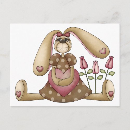 Sweet Bunnies  Bunny Heart  Roses Postcard