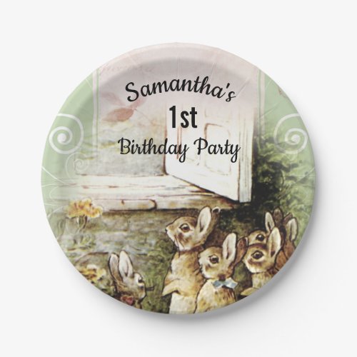 Sweet Bunnies First Birthday Party Paper Plate