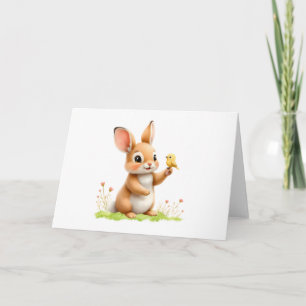 Sweet Bunny and Bird Friendship Blank Greeting Card
