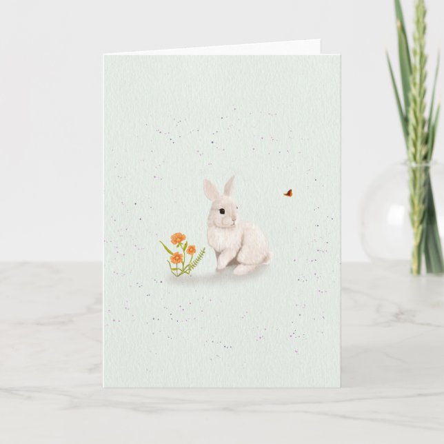 Sweet Bunny and Butterfly 5x7 Greeting Card  (Front)