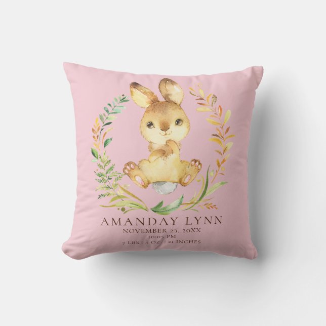 Sweet Bunny Baby Birth Stats Pillow (Front)