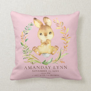 Sweet Bunny Baby Birth Stats Pillow