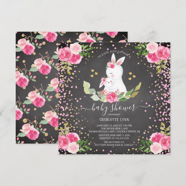 Sweet Bunny Baby Shower Invitation (Front/Back)