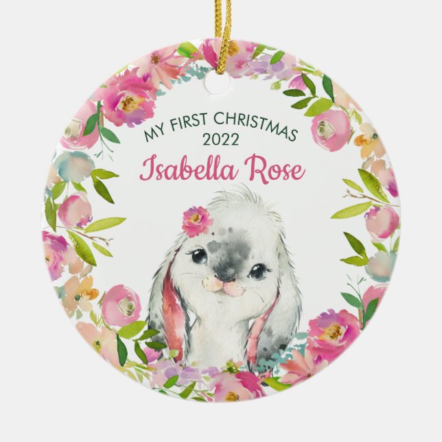 Sweet Bunny Baby's First Christmas Ornament (Front)