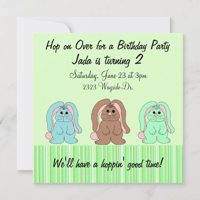 Sweet Bunny Birthday Invitation (Front)