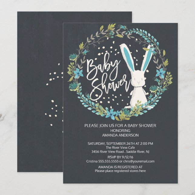 Sweet Bunny Boys Baby Shower Invitation (Front/Back)