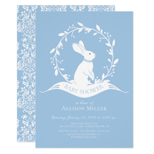 Sweet Bunny Boys Baby Shower Invitation