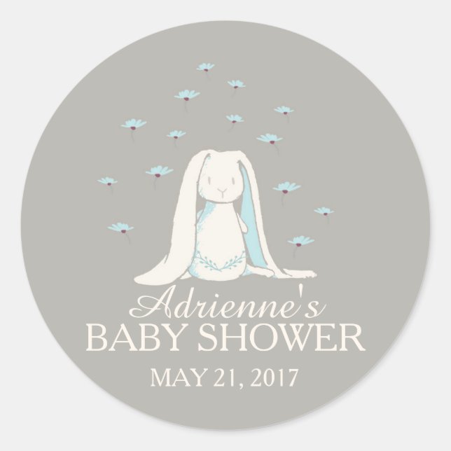 Sweet Bunny Boys Baby Shower Sticker (Front)