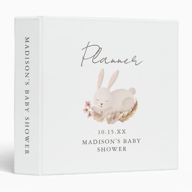 Sweet Bunny Calligraphy Baby Shower Plans 3 Ring Binder (Front/Spine)