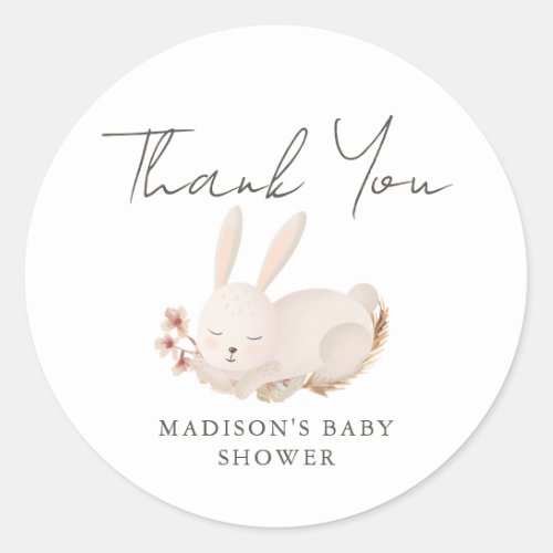 Sweet Bunny Calligraphy Baby Shower Thank You Classic Round Sticker