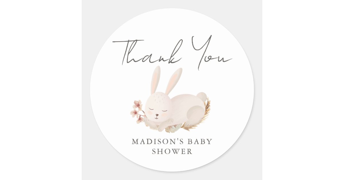 Sweet Bunny Calligraphy Baby Shower Thank You Classic Round Sticker ...