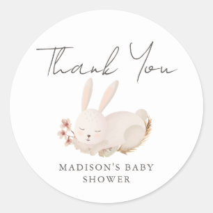 Sweet Bunny Calligraphy Baby Shower Thank You Classic Round Sticker