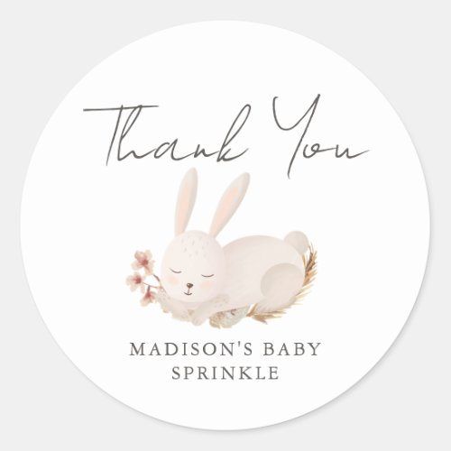 Sweet Bunny Calligraphy Baby Sprinkle Thank You Classic Round Sticker