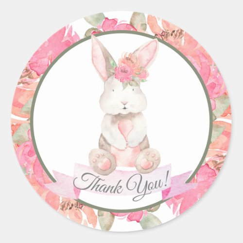 Sweet Bunny Floral Baby Shower Thank You Classic Round Sticker